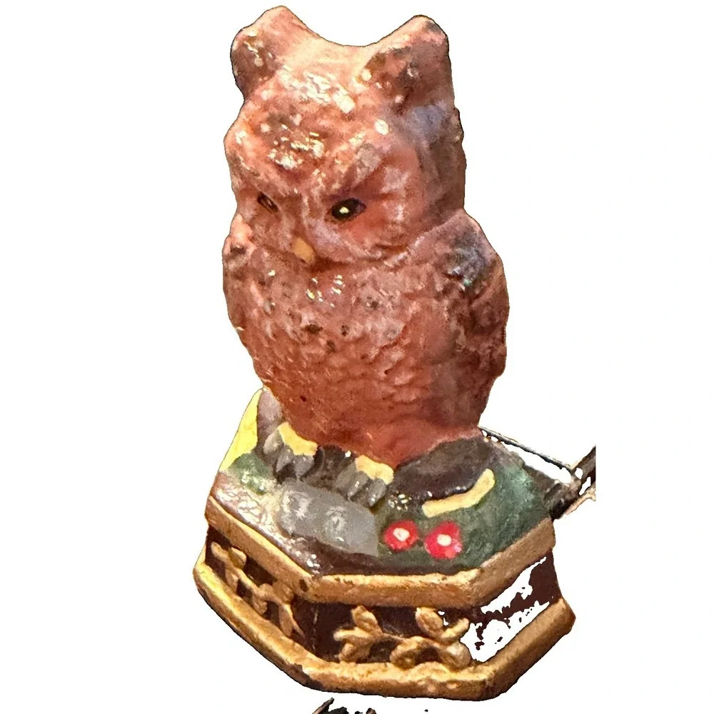 Vintage Cast Iron Owl Doorstop Paperweight Hand Painted Brown Decorative Figure